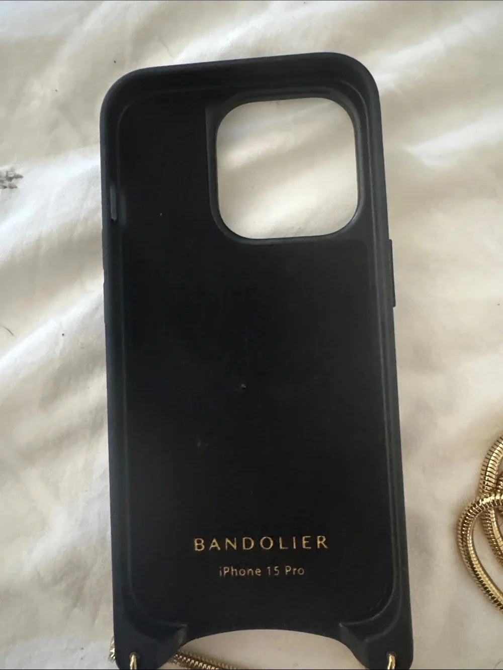 Bandolier iPhone 15 Pro Tan Leather Crossbody Phone Case w/ Gold Chain Strap